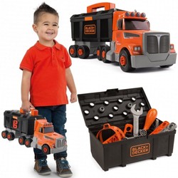 Sada 2W1 Nákladní auto s jeřábem + černý kufr a nářadí Black and Decker Smoby