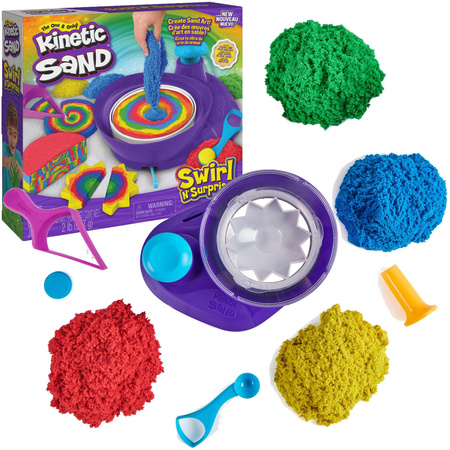 Plastová stavebnice Kinetic Sand Barevný kinetický písek 907g Míchací stroj Swirl n' Surprise + příslušenství
