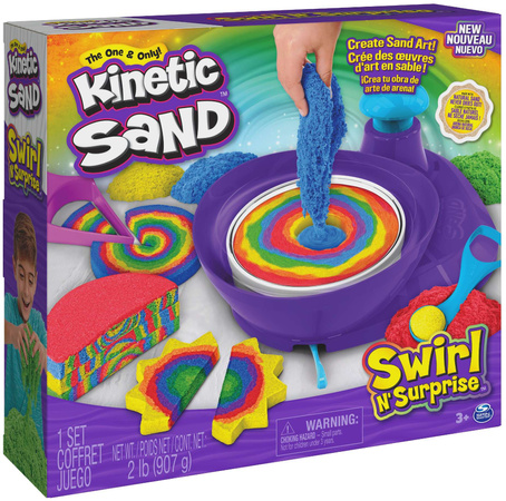 Plastová stavebnice Kinetic Sand Barevný kinetický písek 907g Míchací stroj Swirl n' Surprise + příslušenství