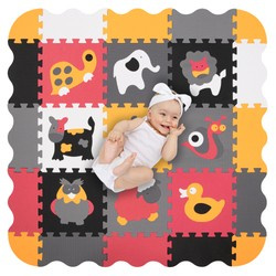 Humbi Vzdělávací podložka 120 x 120 cm Hrací deka Silné pěnové puzzle 30 x 30 cm Zvířata Barva bílá šedá černá růžová oranžová barevná