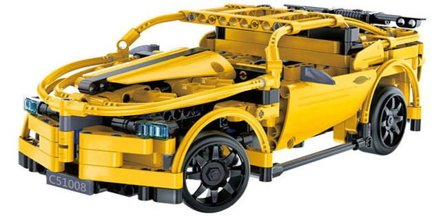 Stavební kostky CaDA Hi-Tech Závodní auto na dálkové ovládání Žluté sportovní auto 30 cm Sportovní auto 419 kusů RC