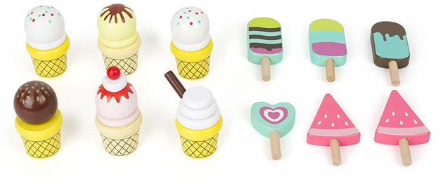 Malý dřevěný vozík na zmrzlinu s nohama Zmrzlinový salón