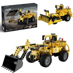 CaDA Construction Blocks 2v1 žlutá stavební vozidla sada nakladač a buldozer 693 kusů